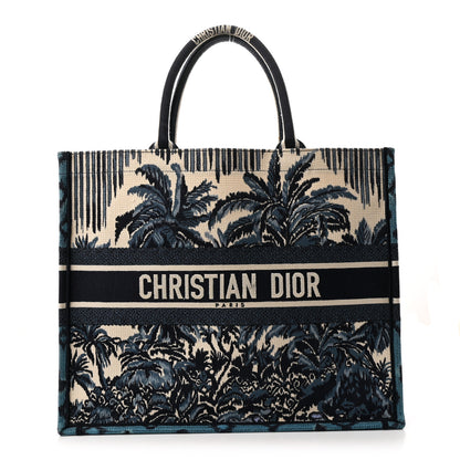 Christian Dior Canvas Embroidered Large Palm Tree Toile De Jouy Book Tote Blue Multicolor 1 of 11