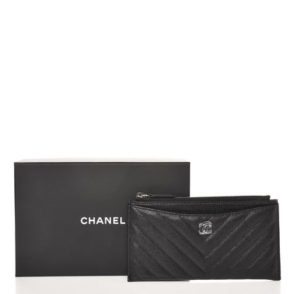 Chanel Caviar Chevron Quilted Zip Pouch Black 8 of 8
