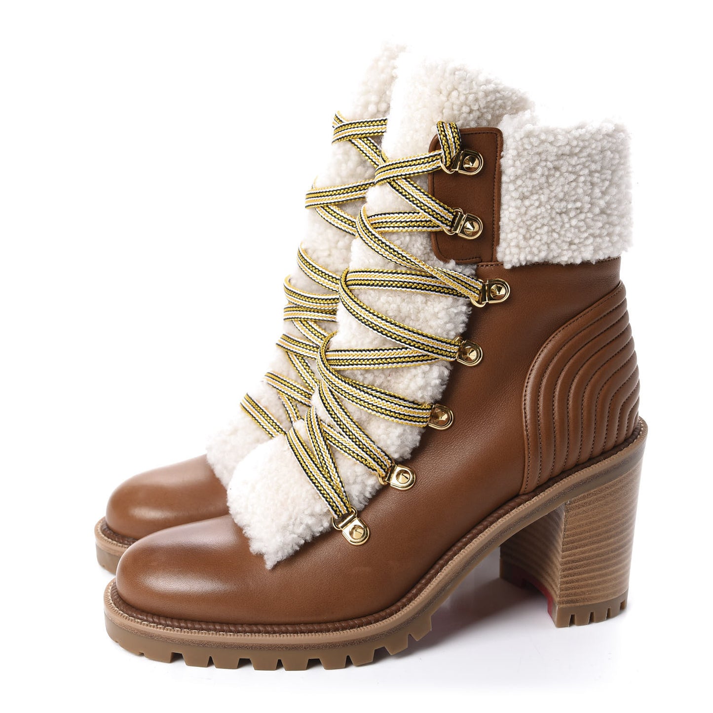 Calfskin Shearling Yetita 70 Hiker Booties 39 Cuoio Naturel
