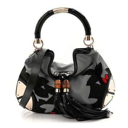 Gucci Cotton Patent Calfskin Large Indy Top Handle Hobo Black White Red 1 of 10
