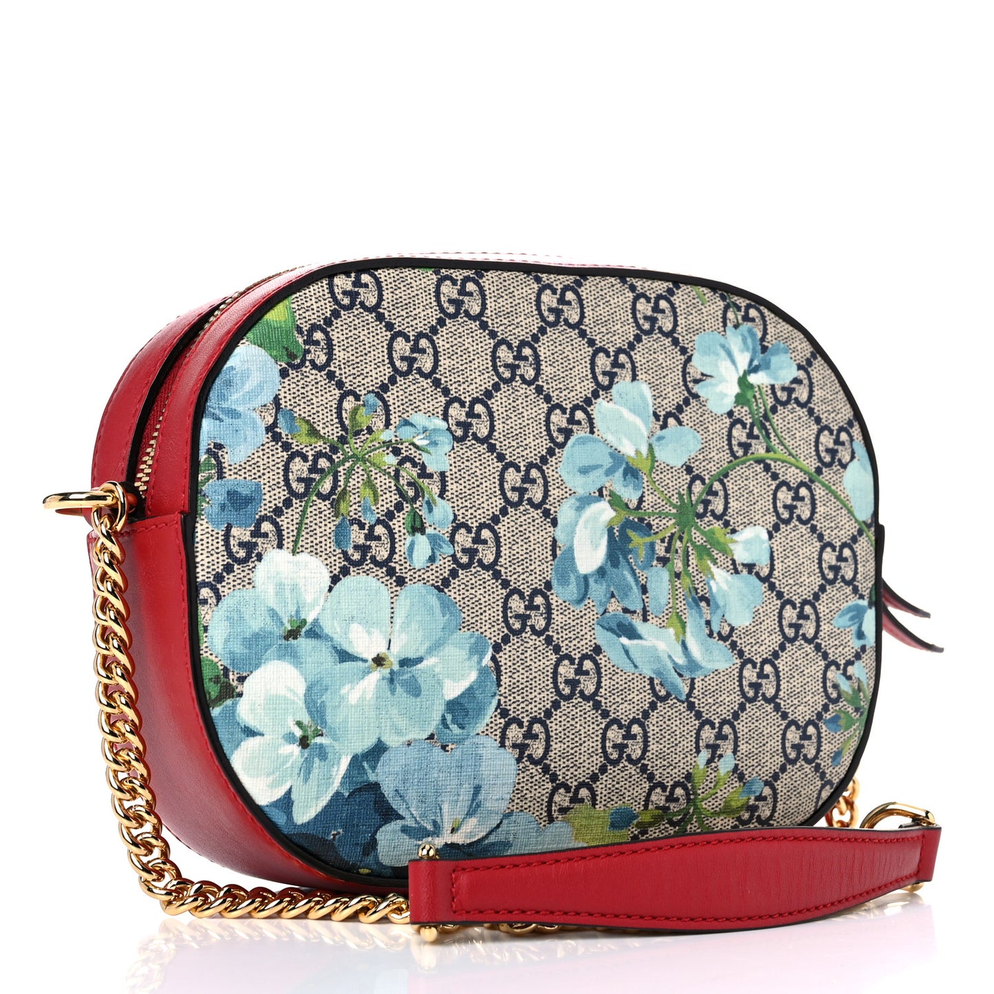 GG Supreme Monogram Blooms Mini Chain Shoulder Bag Beige Blue Navy Hibiscus Red