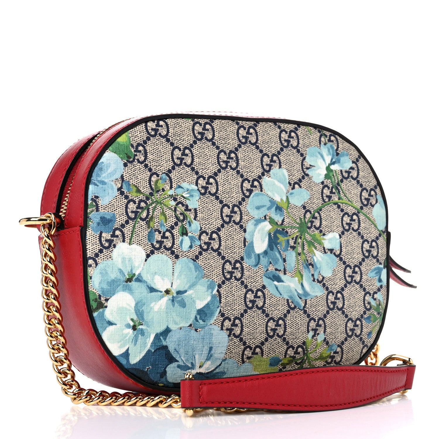 Gucci GG Supreme Monogram Blooms Mini Chain Shoulder Bag Beige Blue Navy Hibiscus Red 3 of 10