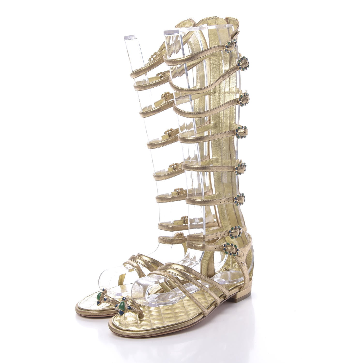 Chanel Metallic Lambskin Gripoix Gladiator Sandals 36.5 Gold 3 of 10