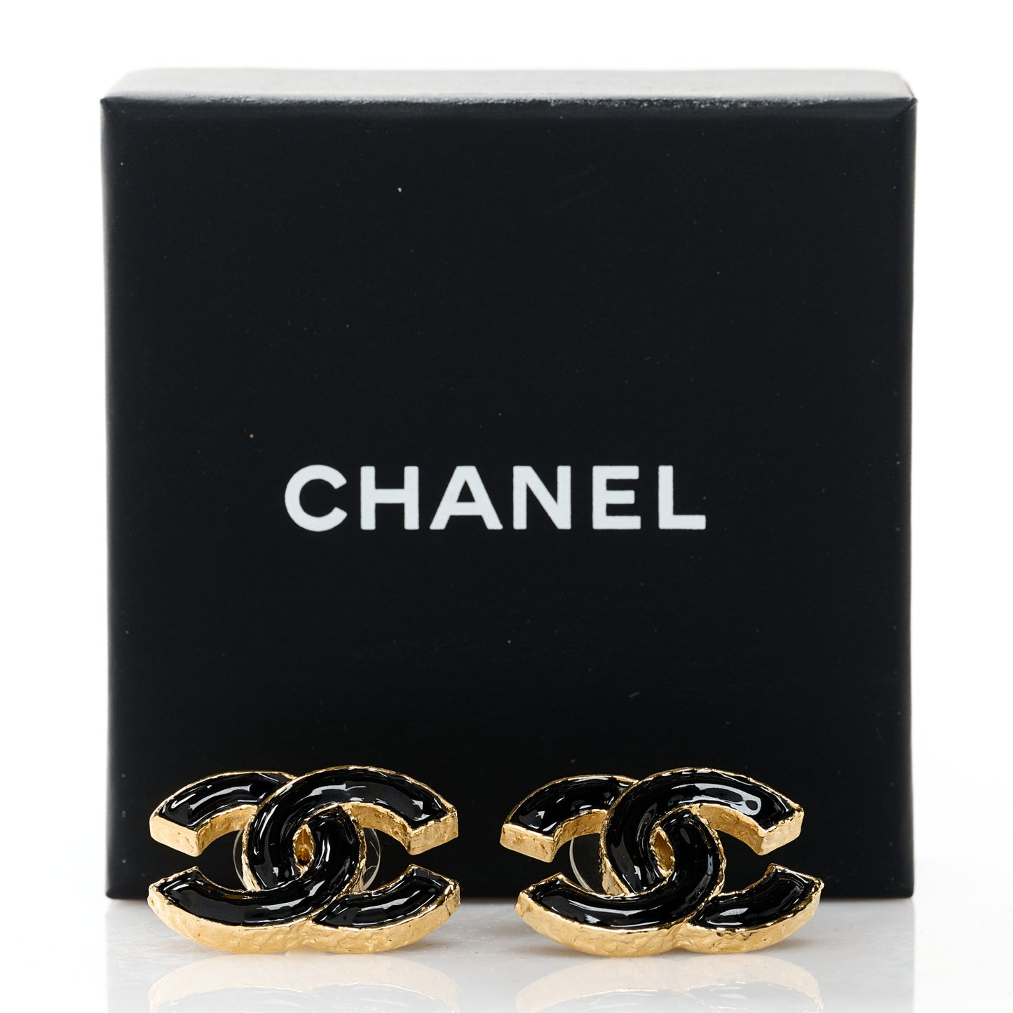 Metal Enamel CC Earrings Black Gold