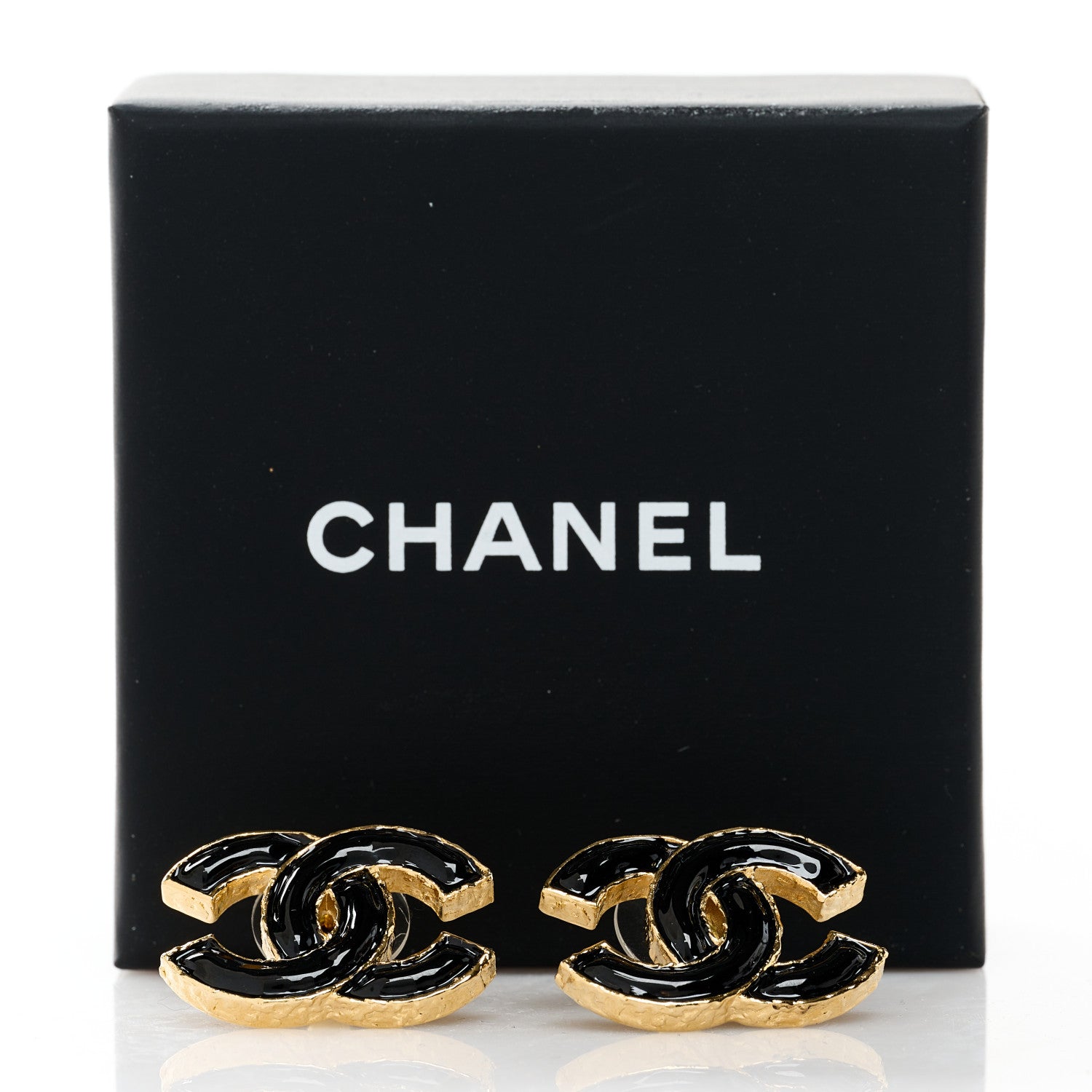 Chanel Metal Enamel CC Earrings Black Gold 2 of 5