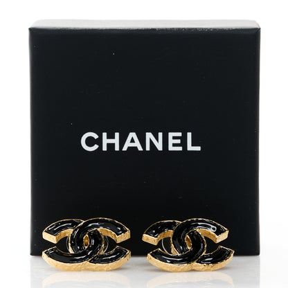 Chanel Metal Enamel CC Earrings Black Gold 2 of 5