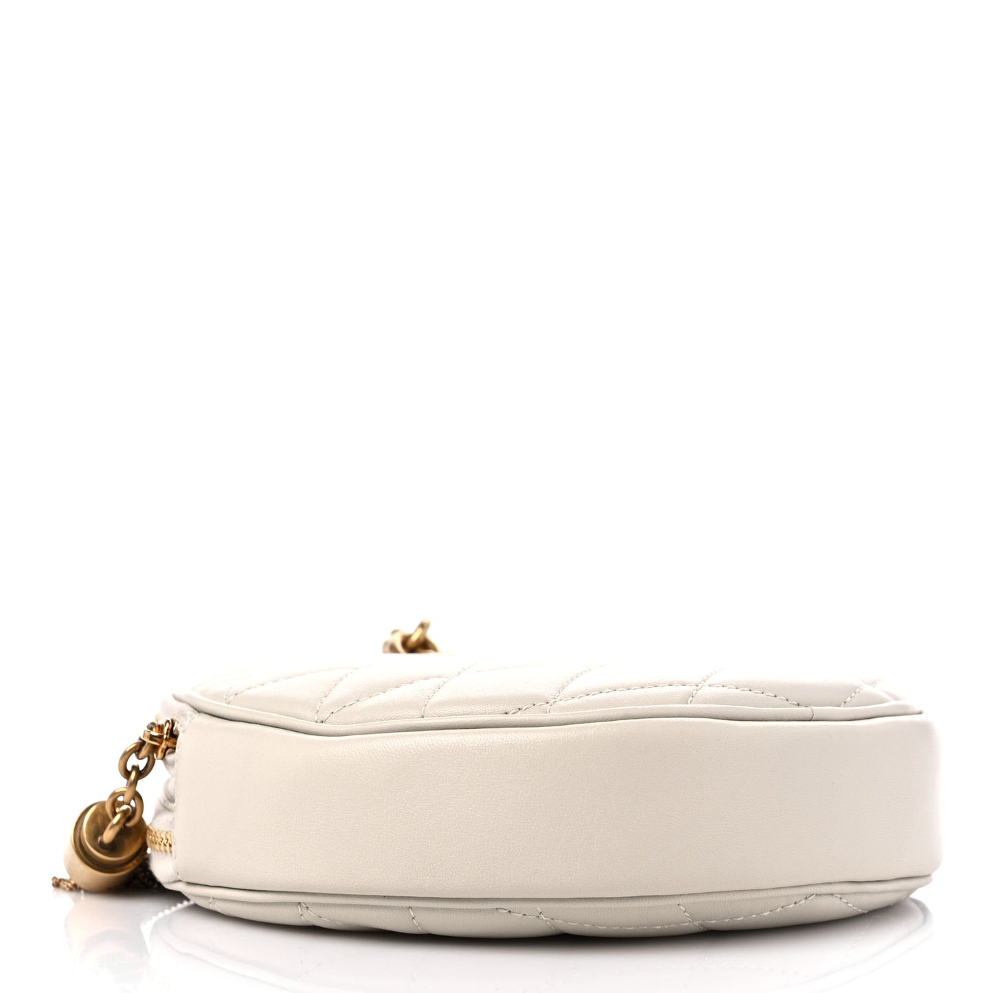 Lambskin Quilted Round Le Maillon Round Tassel Chain Crossbody Bag Crema Soft