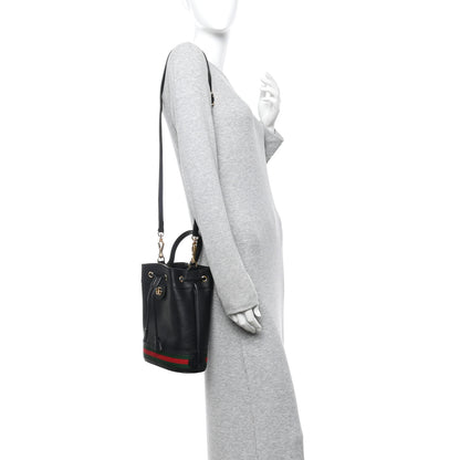 Gucci Glazed Textured Calfskin Web Small Ophidia Bucket Bag Black 2 of 13
