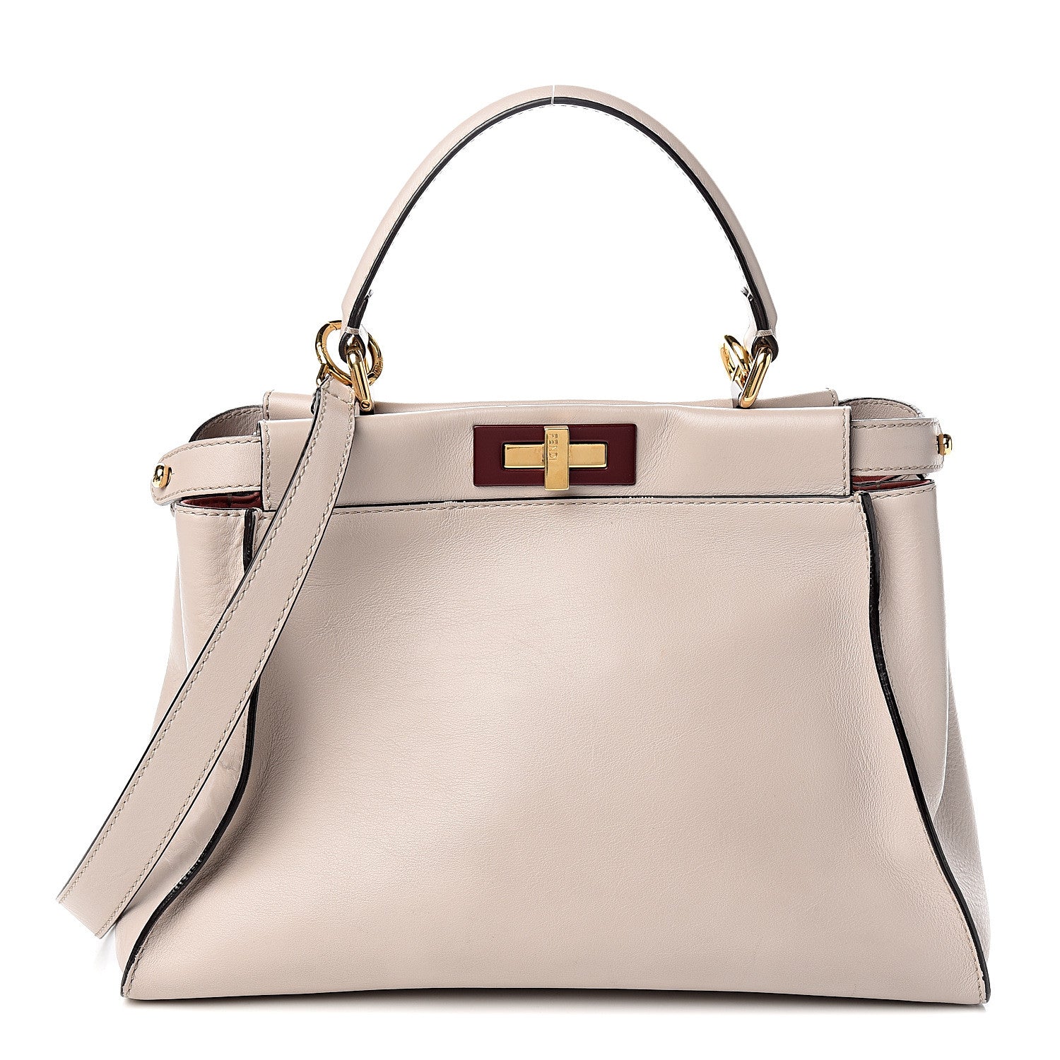 Fendi Vitello Seta Shiny Nappa Medium Peekaboo Iconic Satchel Grigio Polvere Bois de Rose 1 of 10