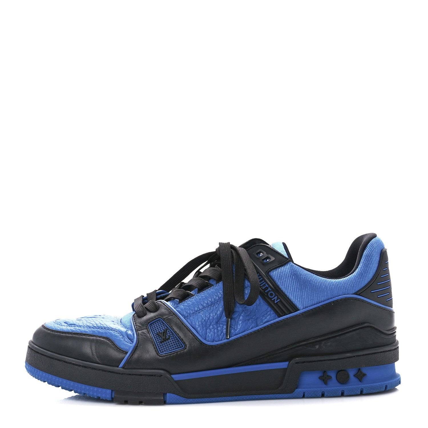 Louis Vuitton Calfskin Embossed Monogram Mens LV Trainer Sneakers 10 Black Blue 1 of 9