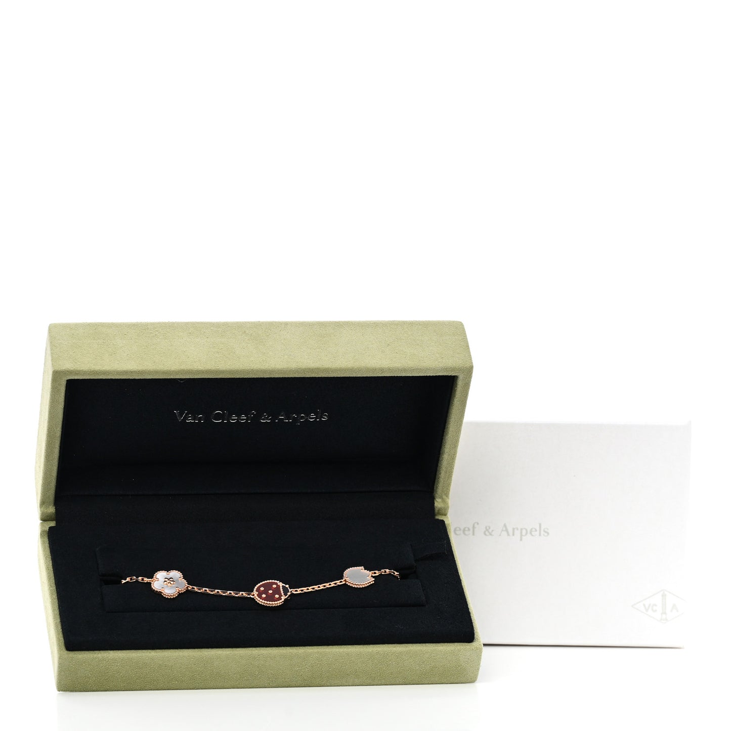 18K Rose Gold Carnelian Mother of Pearl Onyx 5 Motifs Lucky Spring Bracelet