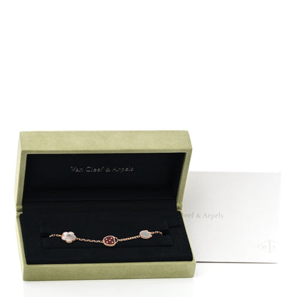 Van Cleef & Arpels 18K Rose Gold Carnelian Mother of Pearl Onyx 5 Motifs Lucky Spring Bracelet 5 of 5