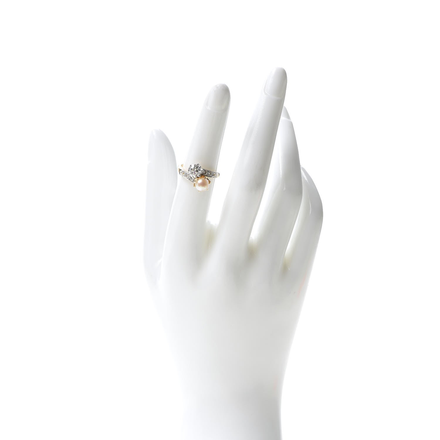 Tiffany 18K Yellow Gold Platinum Diamond Pearl Bypass Ring 50 5.25 2 of 4