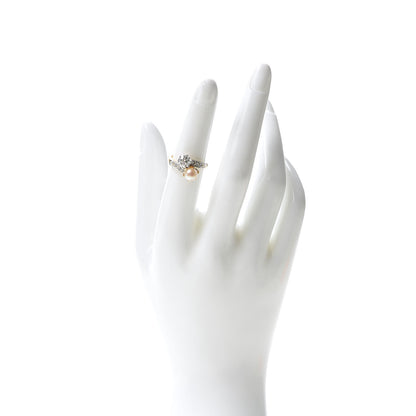 Tiffany 18K Yellow Gold Platinum Diamond Pearl Bypass Ring 50 5.25 2 of 4
