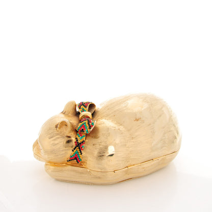Judith Leiber Swarovski Crystal Sleeping Cat Minaudiere Clutch Gold 3 of 7