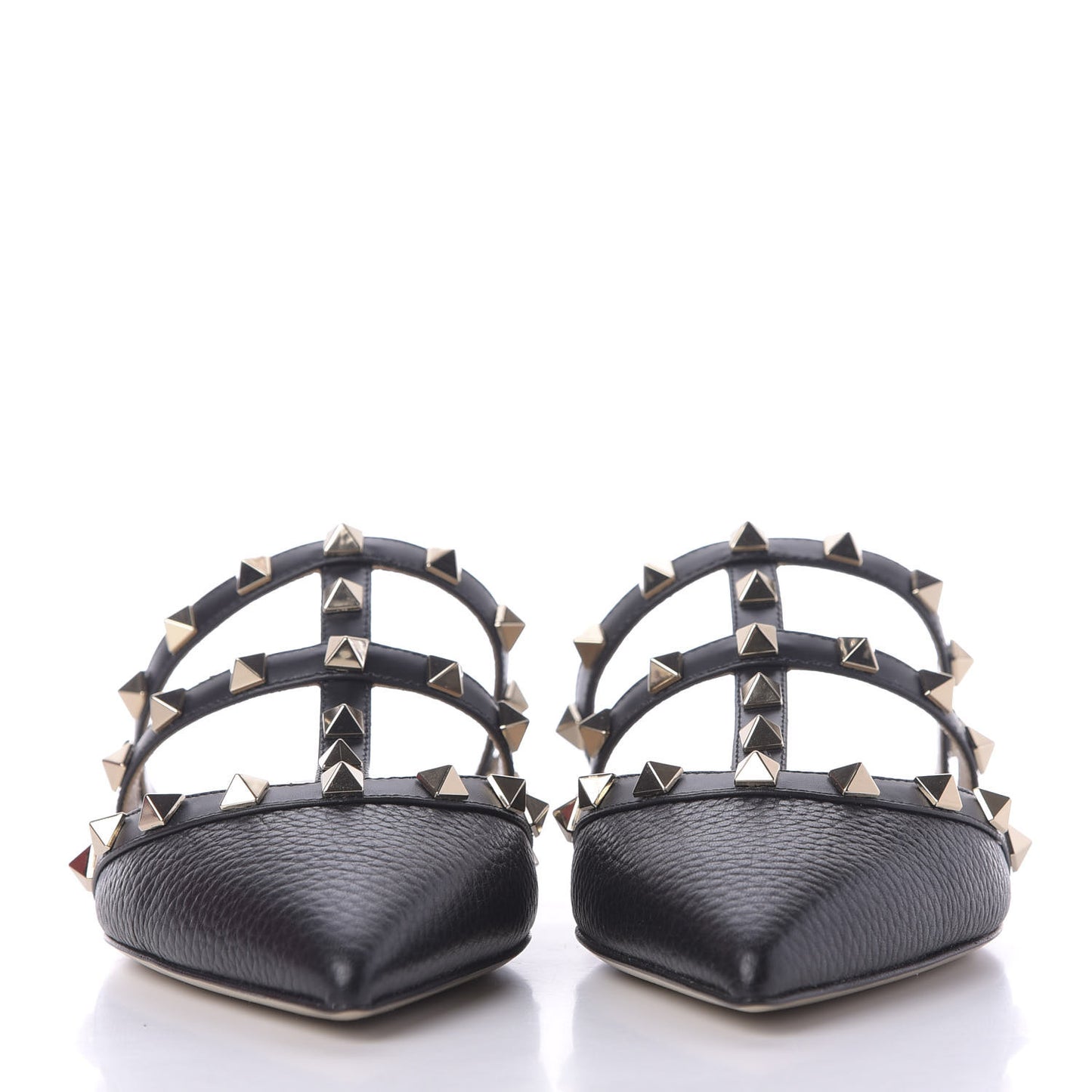Pebbled Calfskin Rockstud Flat Cage Mules 36 Black