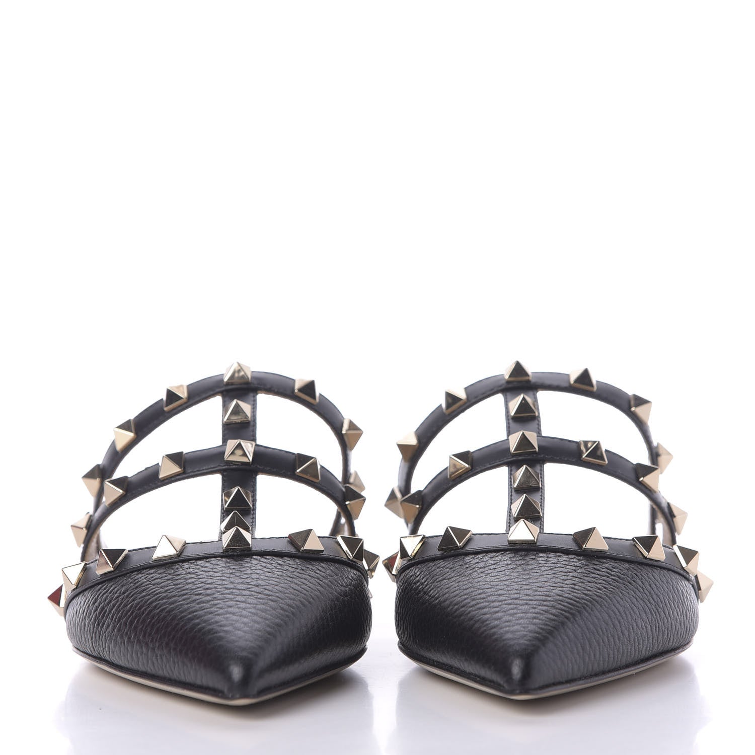 Valentino Garavani Pebbled Calfskin Rockstud Flat Cage Mules 36 Black 3 of 9