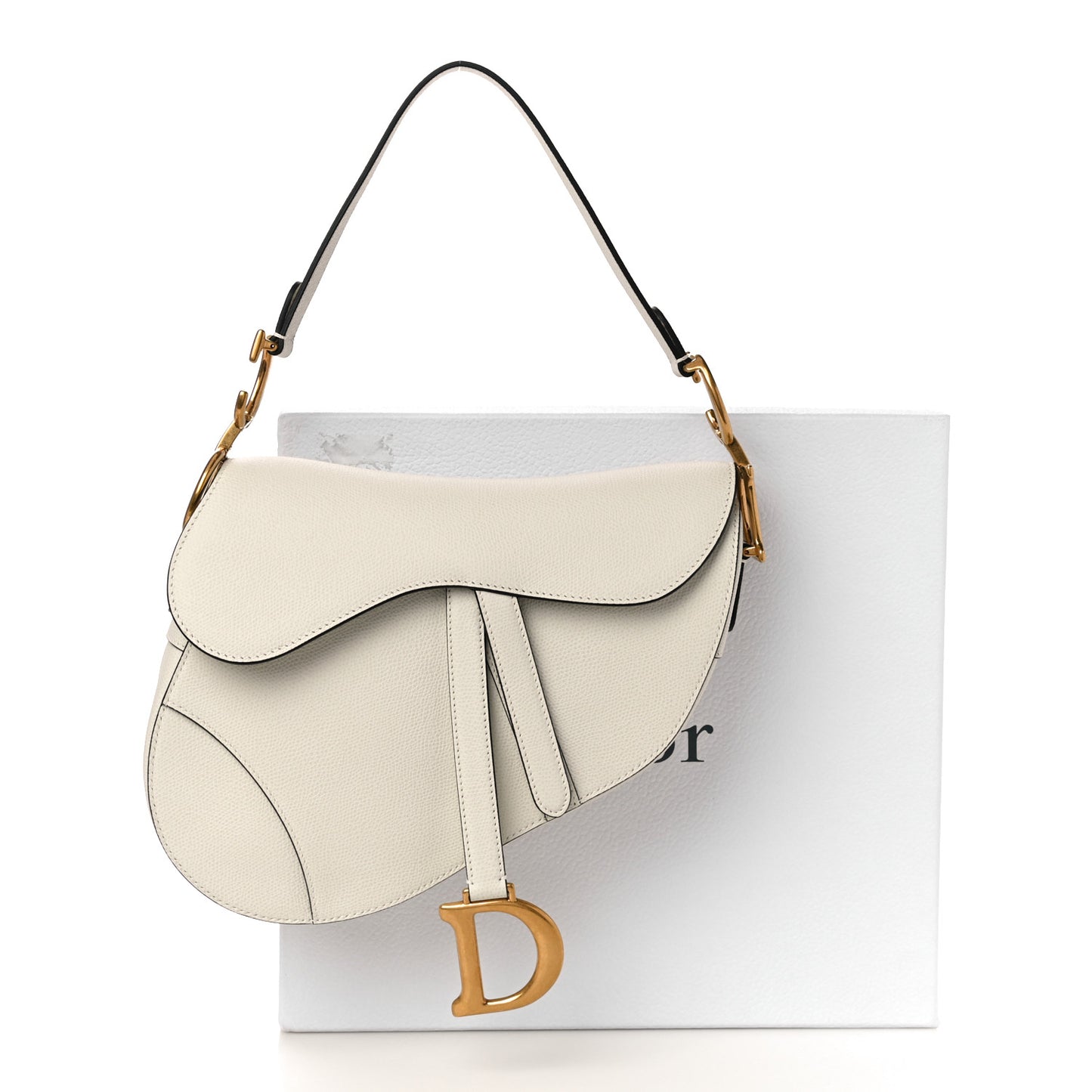 Grained Calfskin Saddle Bag White