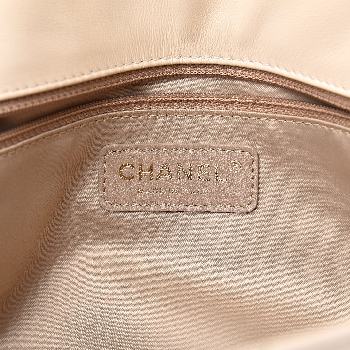 Calfskin Surpique Chevron Large Flap Beige