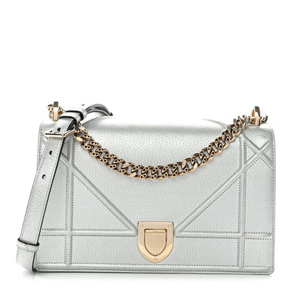 Christian Dior Metallic Grained Calfskin Medium Diorama Flap Bag Silver 1 of 11