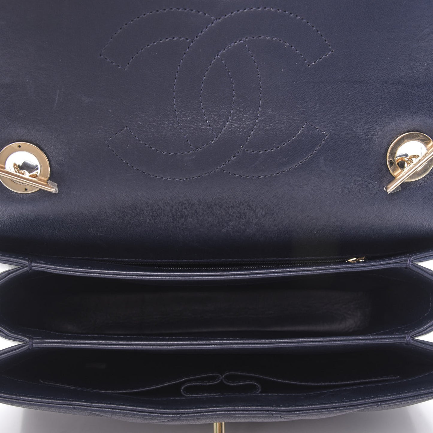Lambskin Quilted Small Trendy CC Flap Dual Handle Bag Navy