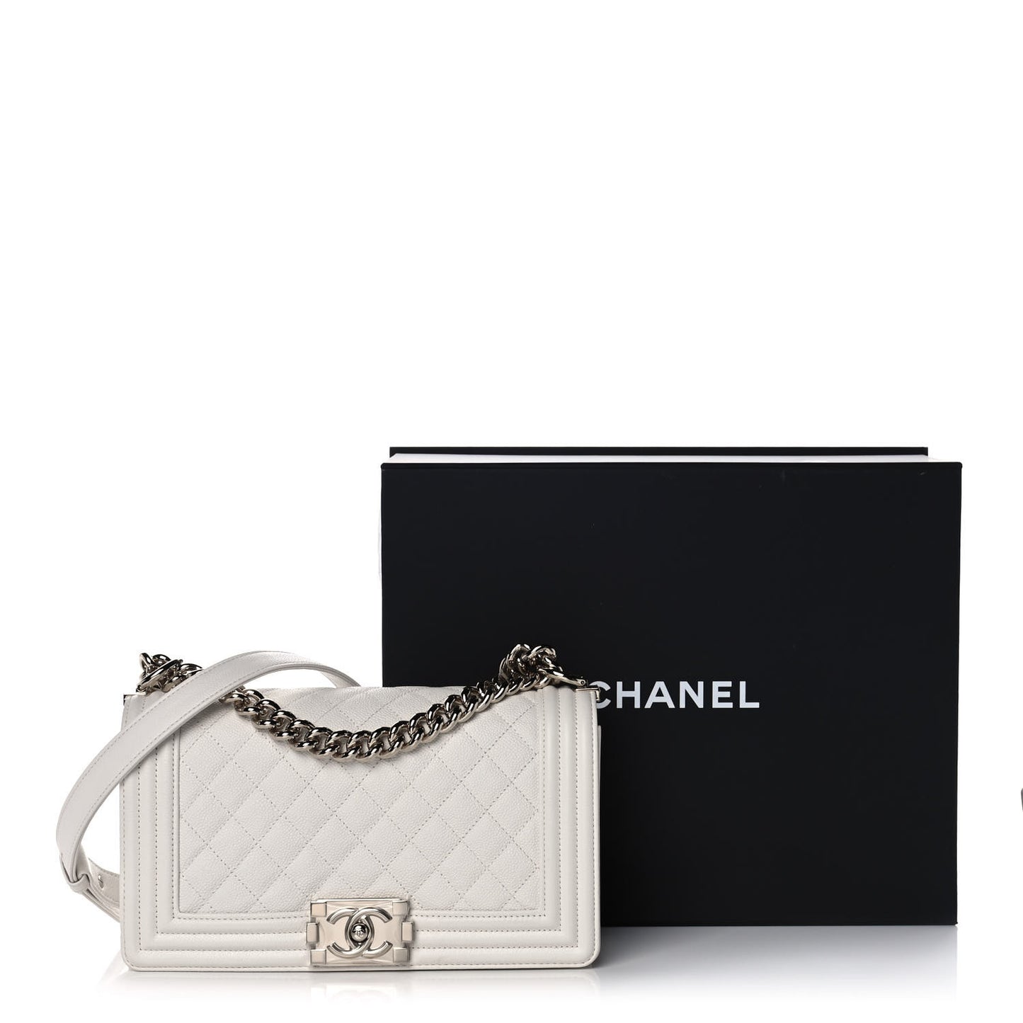 Caviar Quilted Medium Boy Flap White