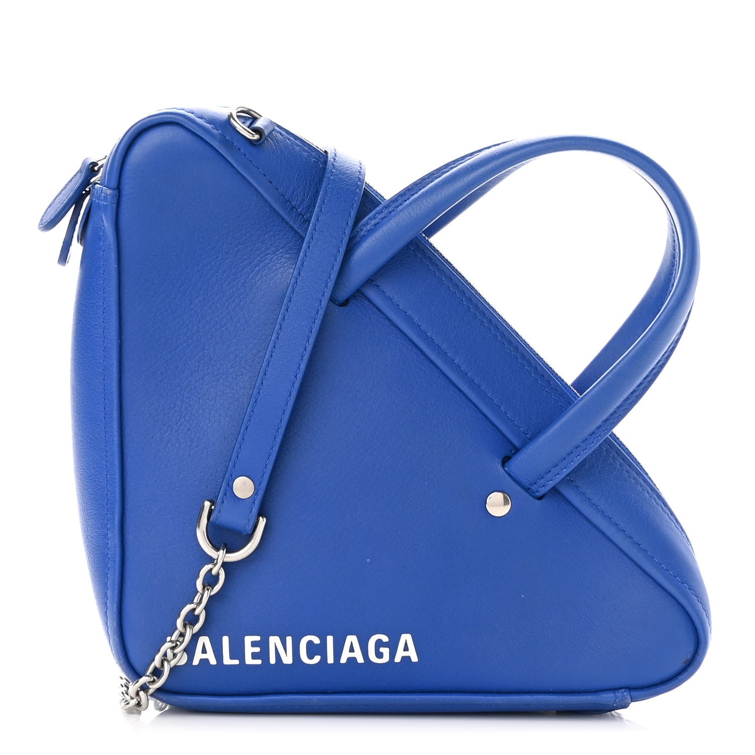Balenciaga Shiny Day Calfskin Logo XS Triangle Chain Duffle Bleu Roi White 1 of 10