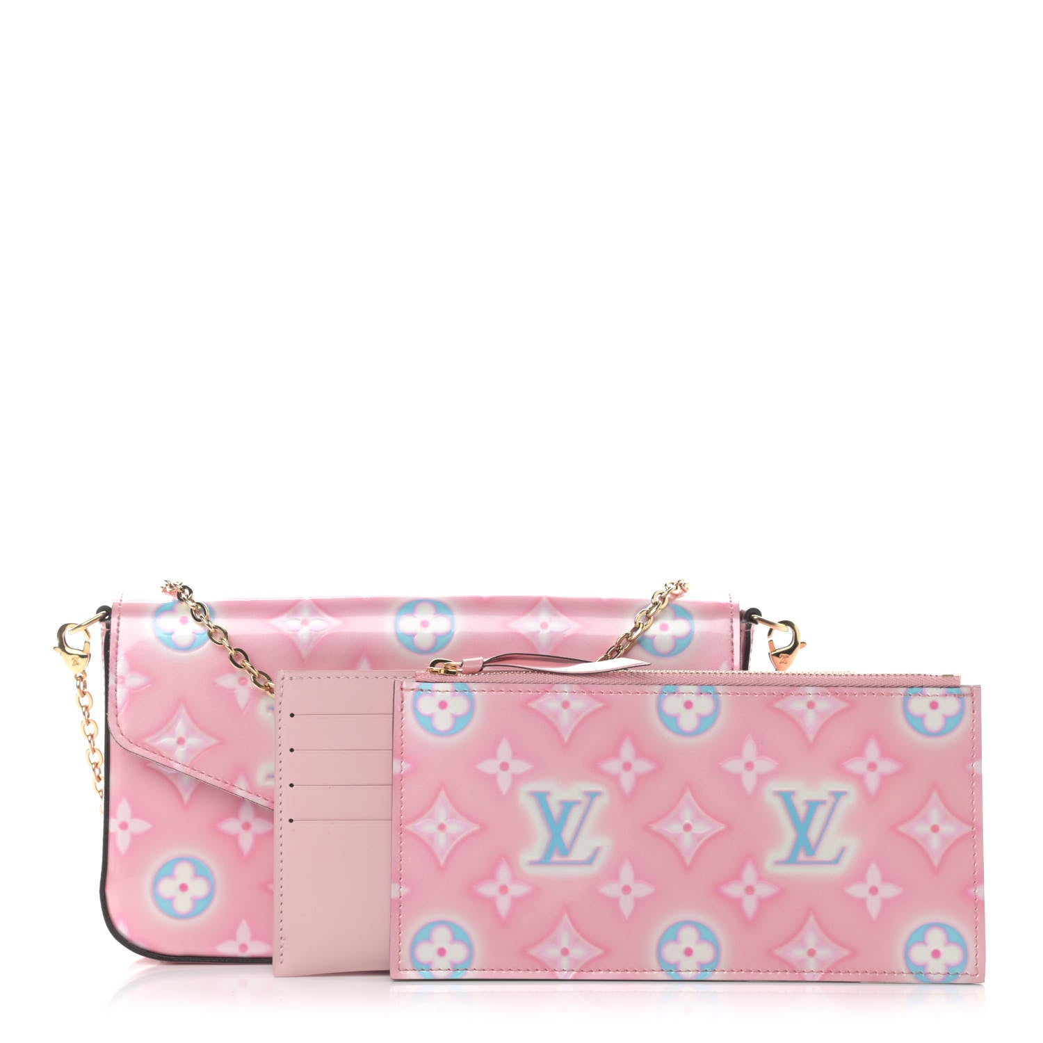 Louis Vuitton Vernis Valentine Felicie Pochette Chain Wallet Light Pink Neon 1 of 11