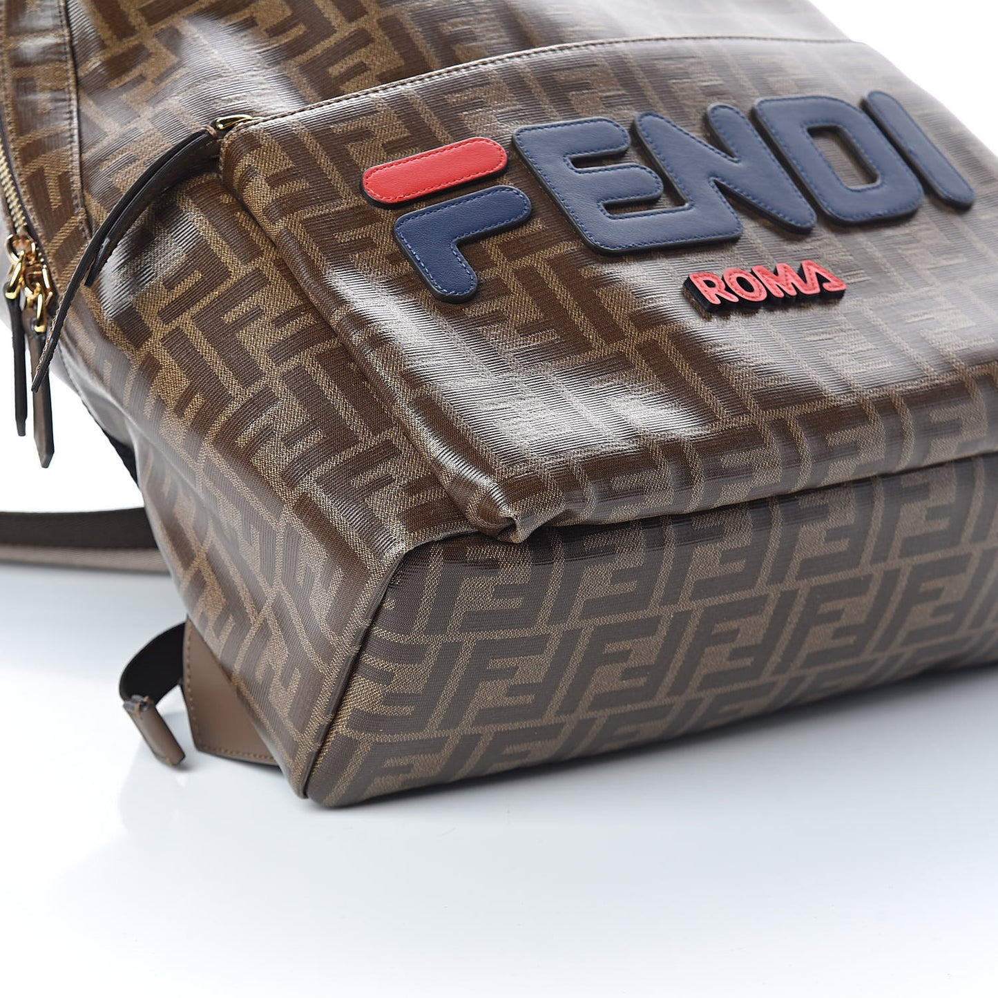 X FILA Glazed Fabric Vitello Century FF 1974 Mania Pouch Pocket Backpack Mogano Panna Blueberry