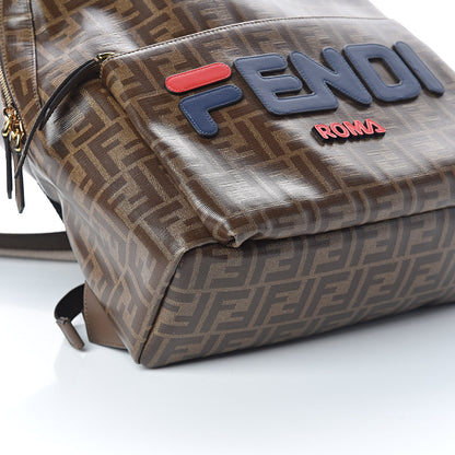 Fendi X FILA Glazed Fabric Vitello Century FF 1974 Mania Pouch Pocket Backpack Mogano Panna Blueberry 9 of 10