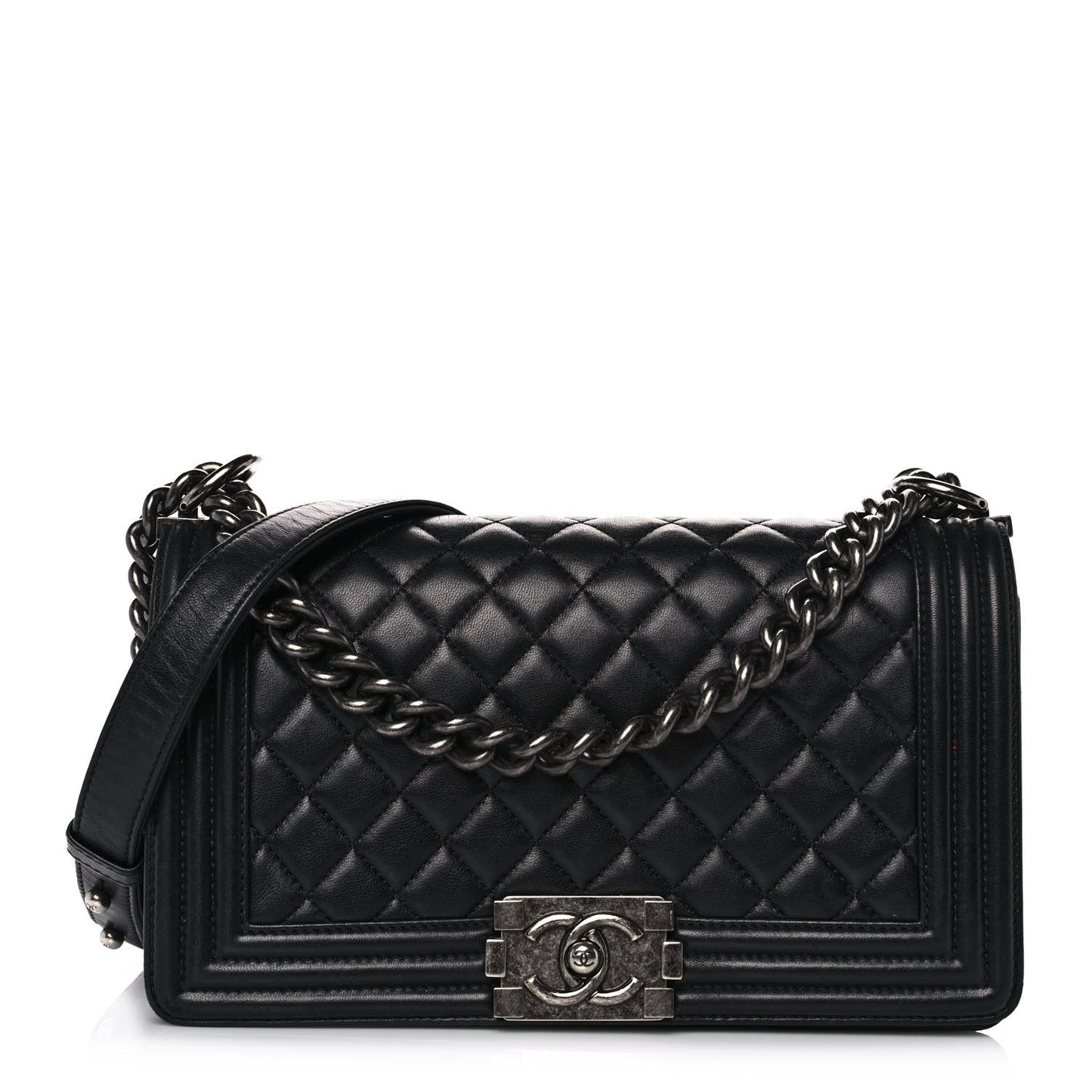 Lambskin Quilted Medium Boy Flap Black