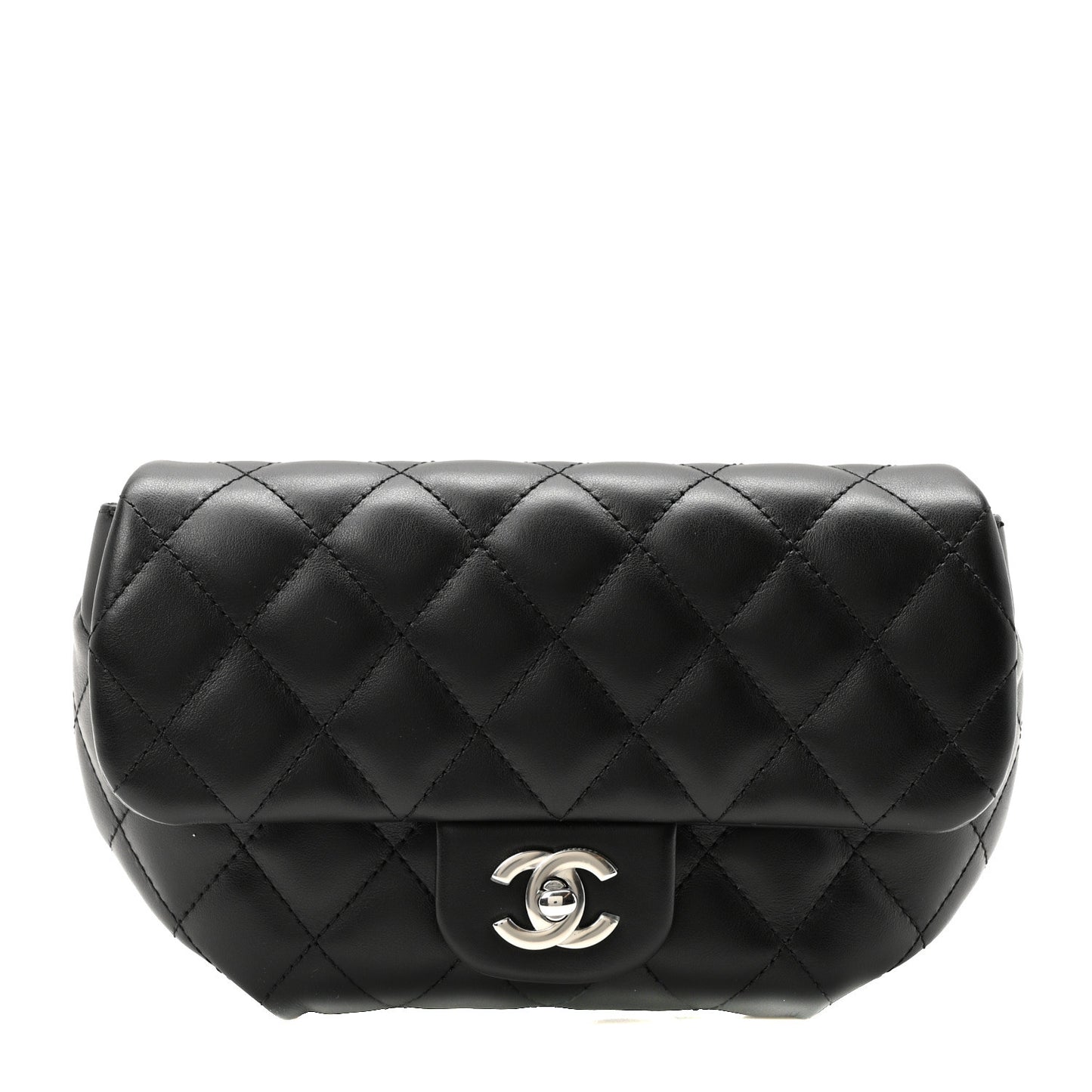 Calfskin Quilted CC Uniform Flap Belt Bag Black