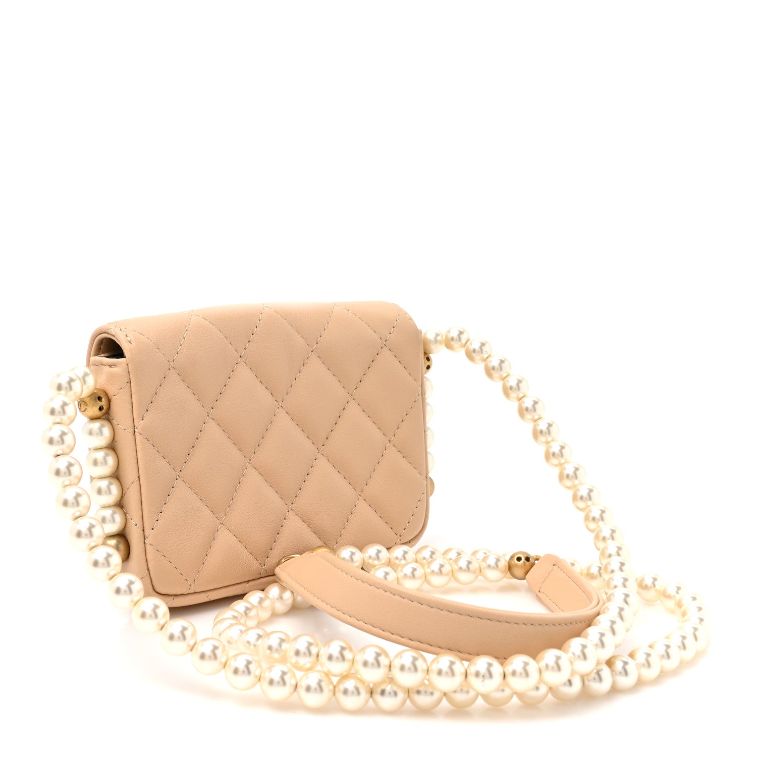 Chanel Calfskin Quilted Maxi Pearls Card Holder Flap With Chain Beige 2 of 9