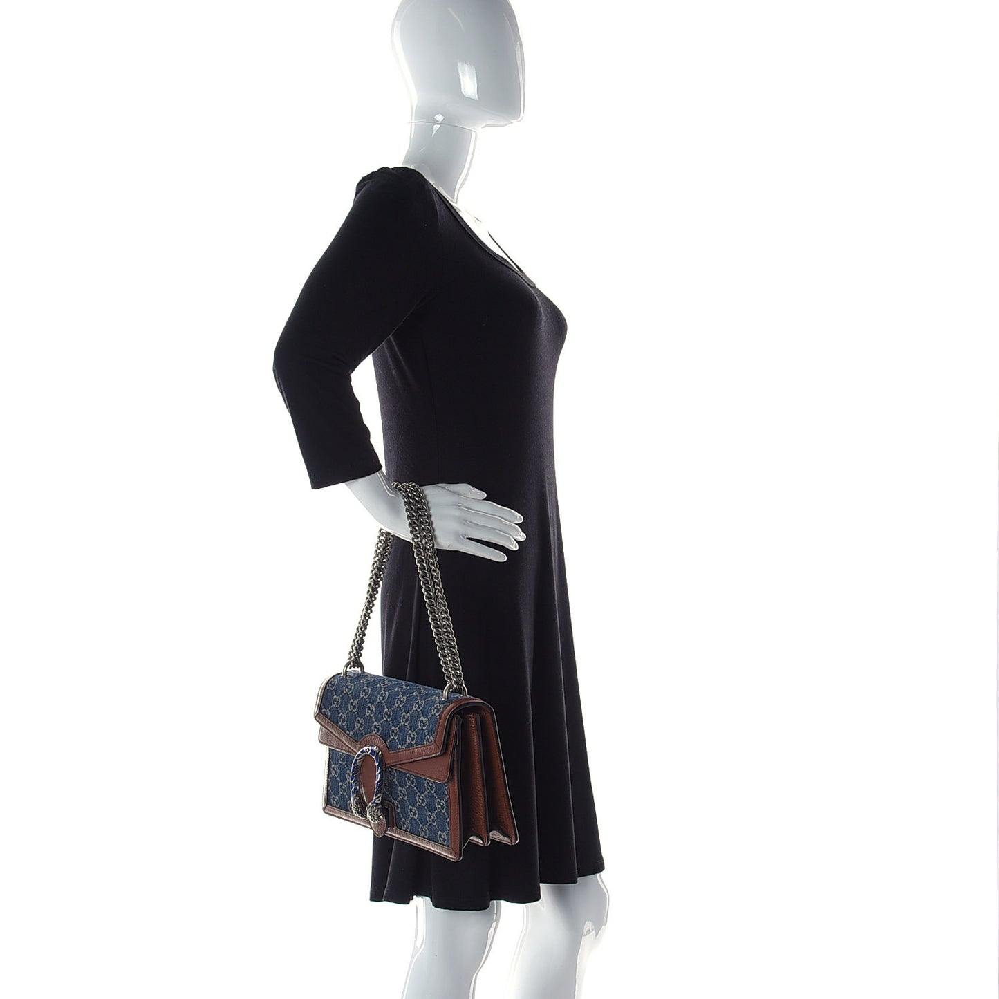 New Denim GG Monogram Dollar Calfskin Enamel Small Dionysus Shoulder Bag Blue Tea Cuir Epilog Electric Blue