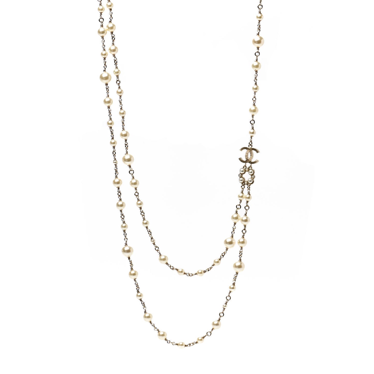 Pearl Chain CC Multi Strand Necklace Gold