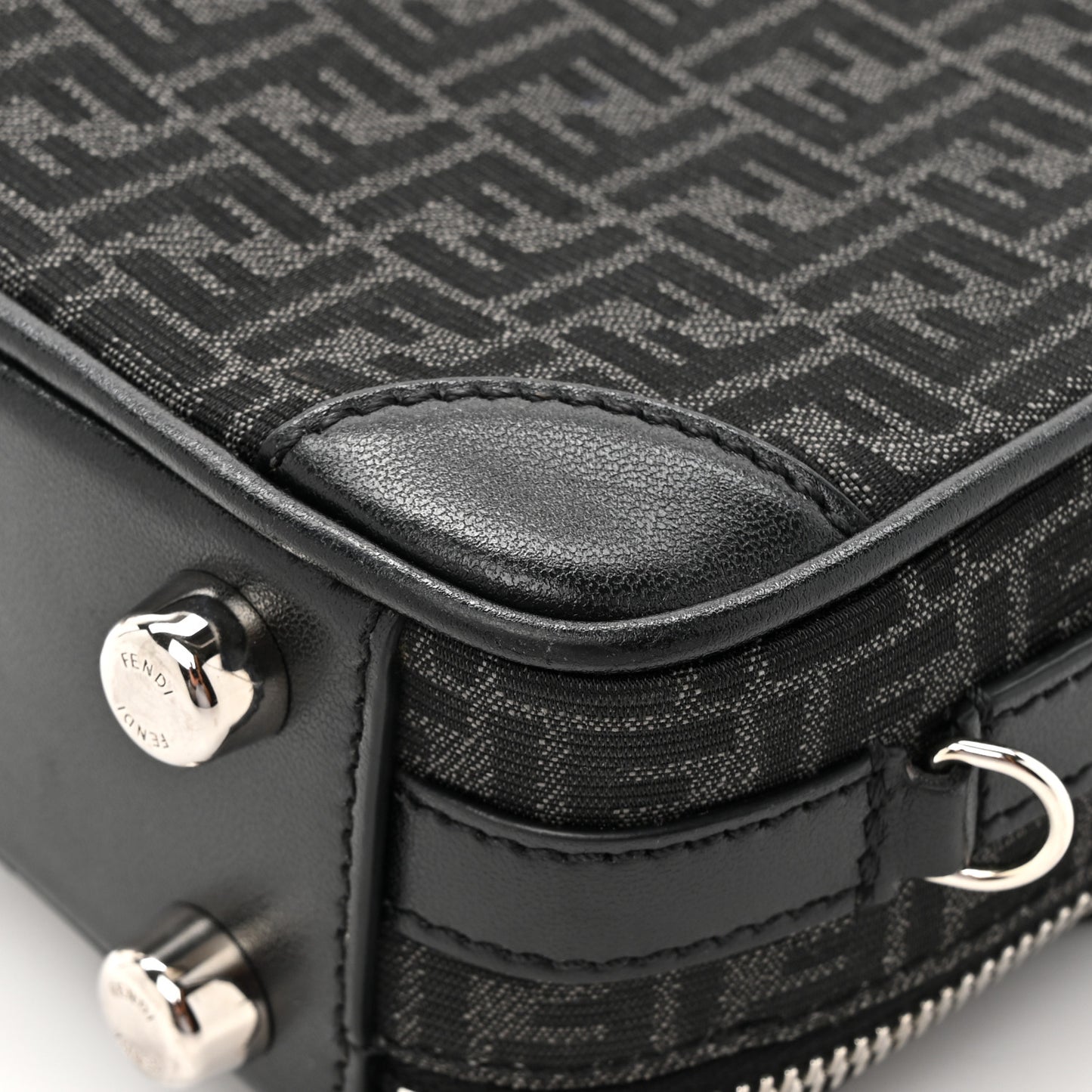 Recycled Fabric Jacquard Vitello Astro Micro FF Mini Trolley Bag Asfalto Black