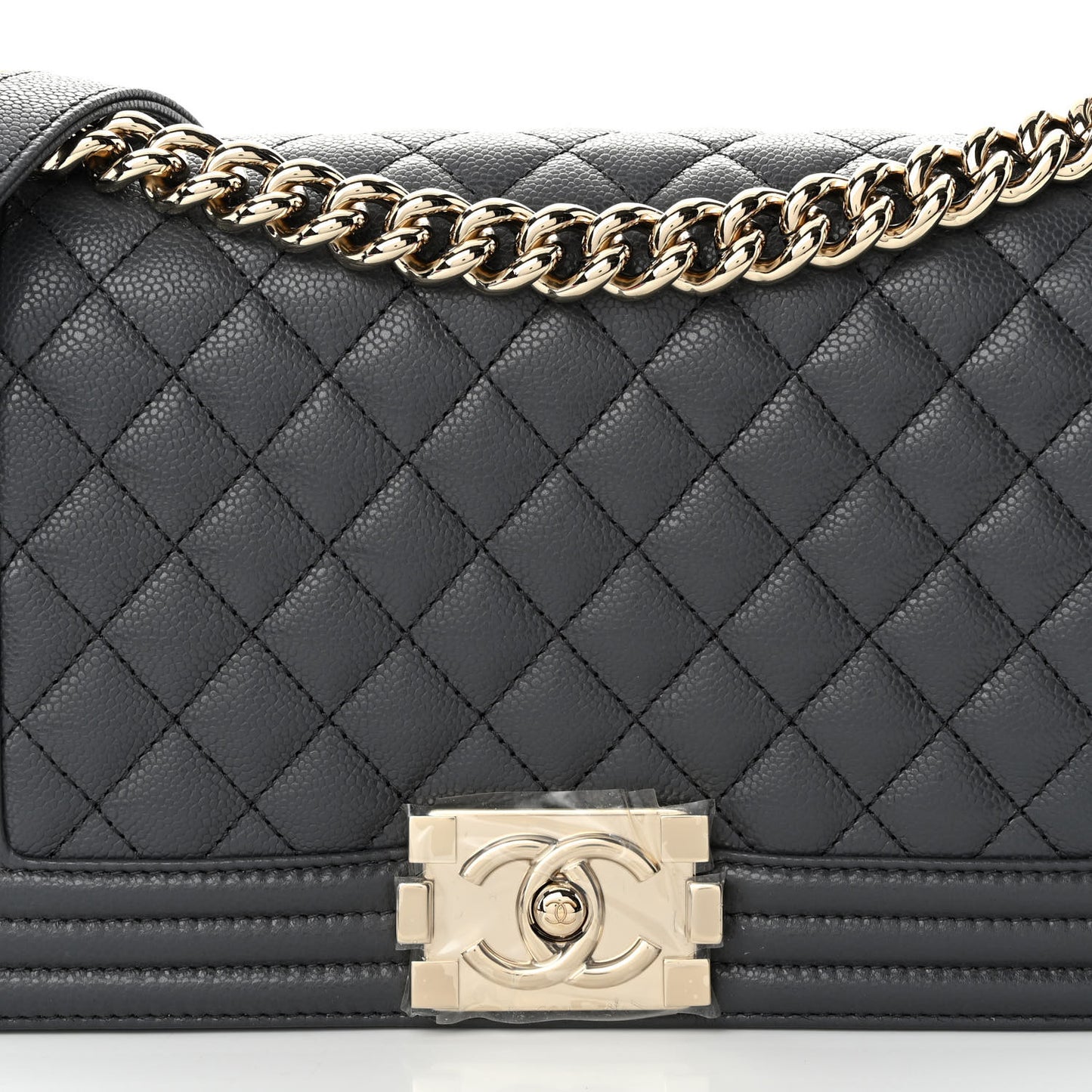 Caviar Quilted Medium Boy Flap Dark Grey