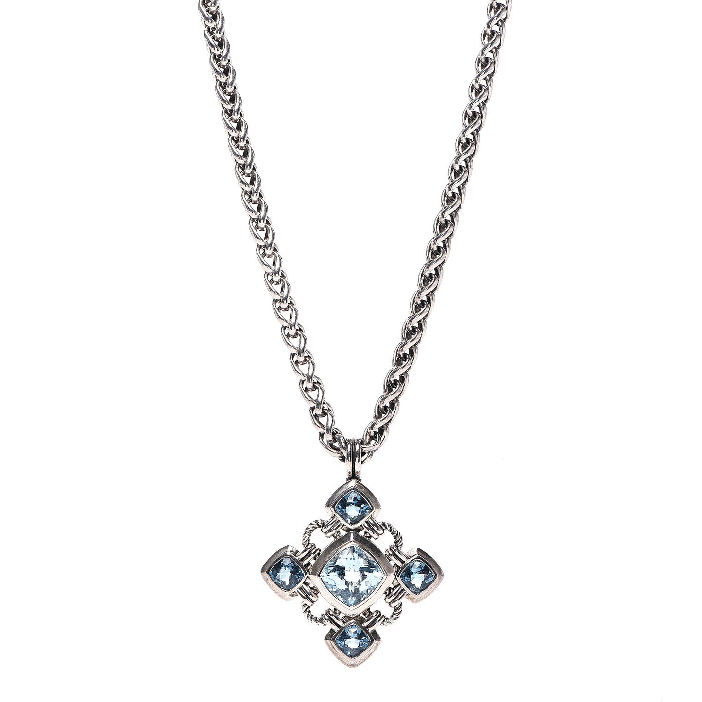 Sterling Silver Blue Topaz Renaissance Cross Enhancer Pendant Necklace