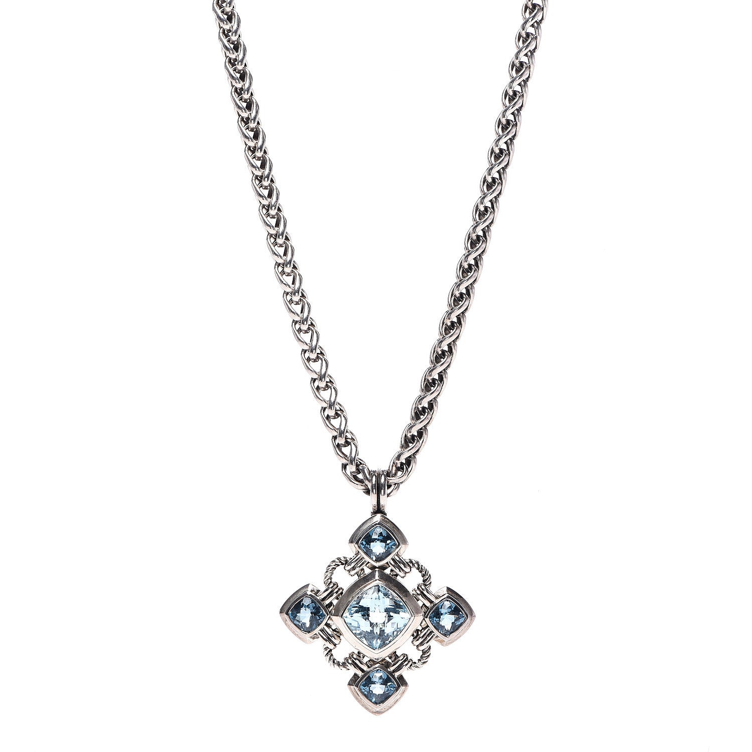 David Yurman Sterling Silver Blue Topaz Renaissance Cross Enhancer Pendant Necklace 1 of 6
