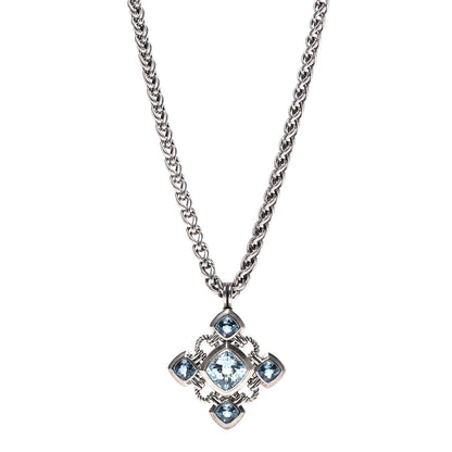 David Yurman Sterling Silver Blue Topaz Renaissance Cross Enhancer Pendant Necklace 1 of 6
