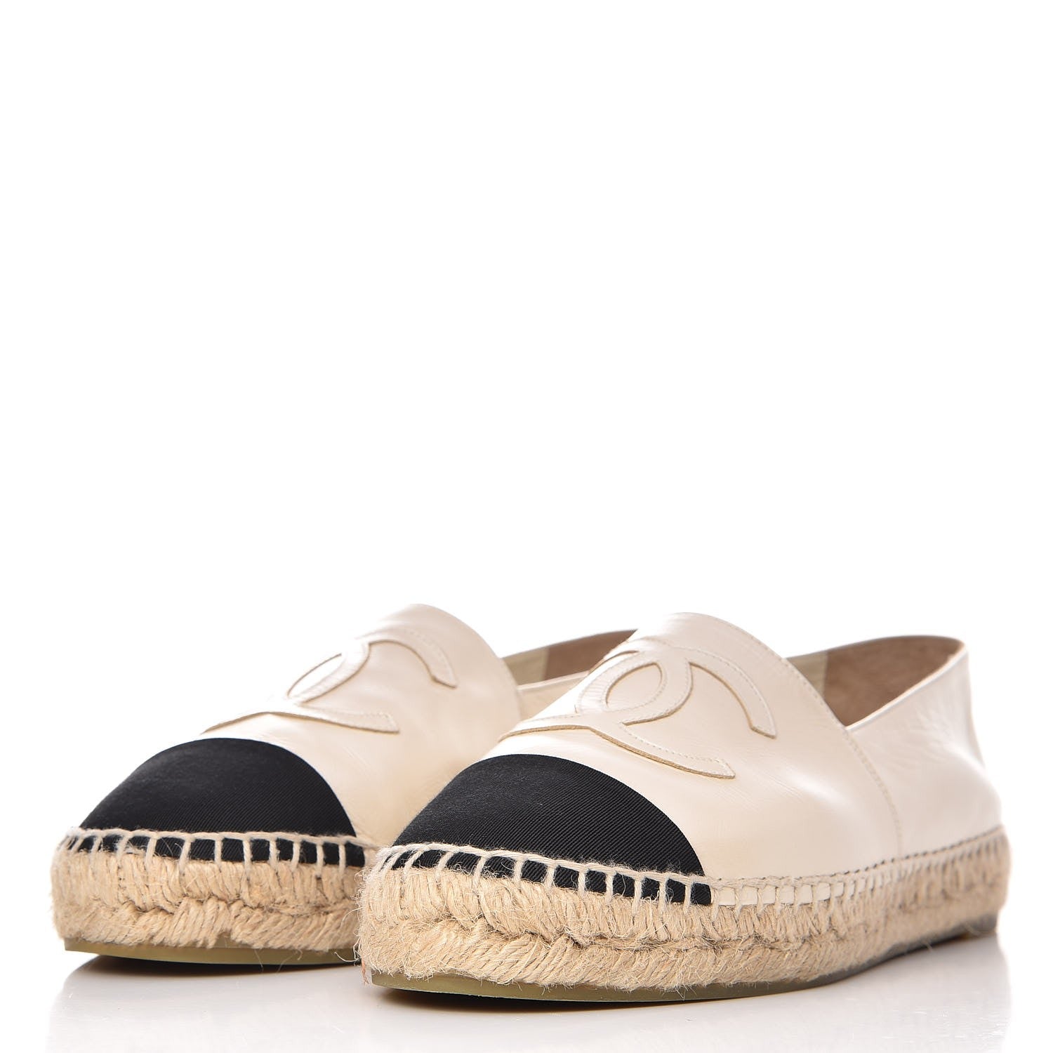 Chanel Metallic Calfskin Grosgrain CC Espadrilles 37 Ivory Black 2 of 11
