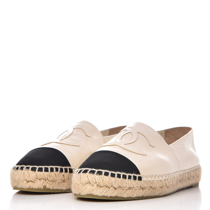 Chanel Metallic Calfskin Grosgrain CC Espadrilles 37 Ivory Black 2 of 11