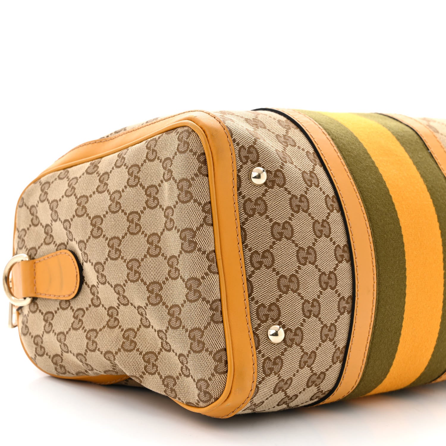 Gucci Monogram Selleria Calfskin Vintage Web Medium Boston Beige Ebony Yellow 9 of 14