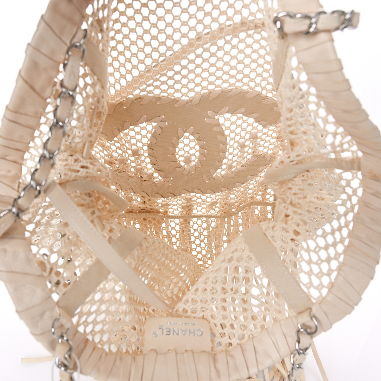 Chanel Calfskin Fringe Large La Madrague Tote Dark White 5 of 11