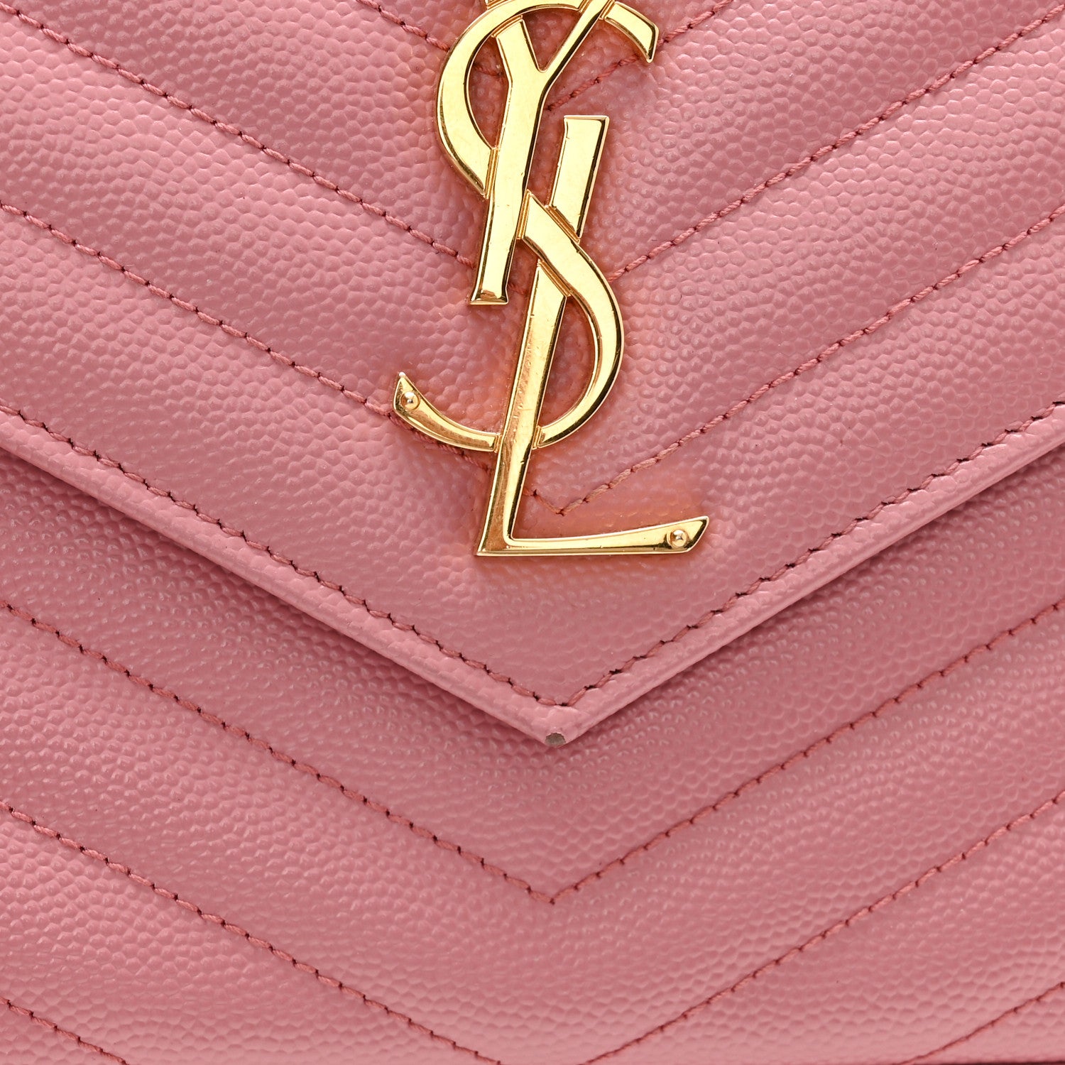 Saint Laurent Grain De Poudre Matelasse Chevron Monogram Chain Wallet Tender Pink 11 of 11