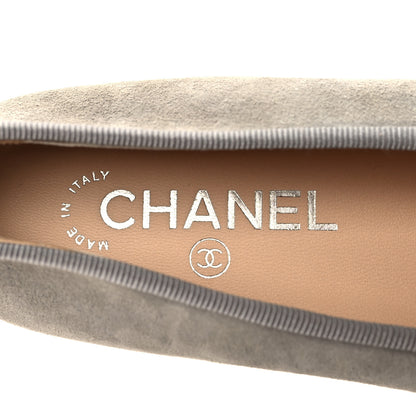 Chanel Suede Lambskin Cap Toe CC Ballerina Flats 37 Dark Grey Black 9 of 10