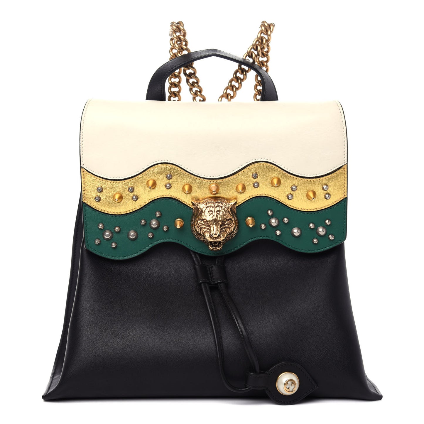 Calfskin Medium Malin Chain Backpack White Black Gold