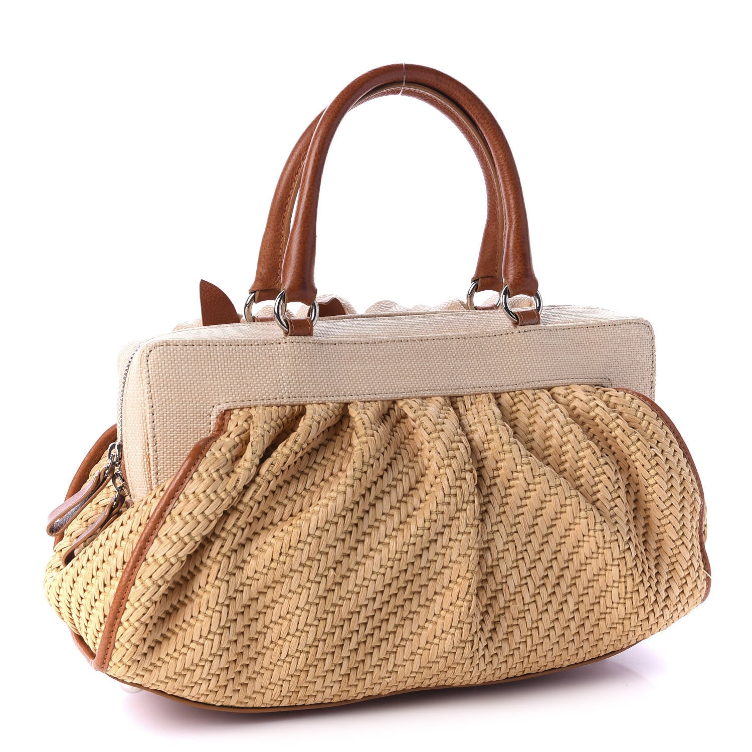 Valentino Garavani Raffia Lacca Fleur Frame Satchel Natural 3 of 9