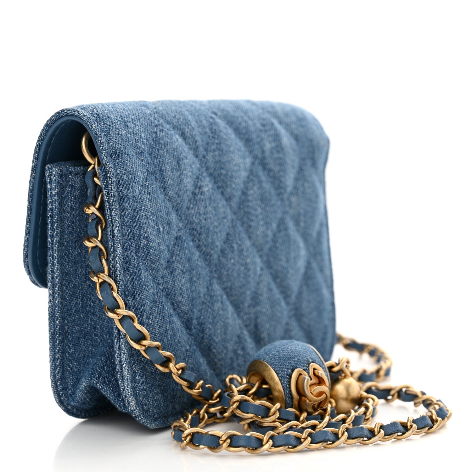 Chanel Denim Quilted CC Pearl Crush Clutch With Chain Blue 3 of 13