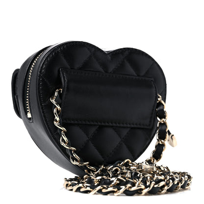 Chanel Lambskin Quilted CC In Love Heart Waist Belt Bag With Chain Black 3 of 10